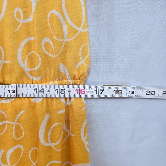 VTG Darian Midi Dress Yellow White Print Short Sleeve Elastic Waist Woman 12 - Picture 5 of 9